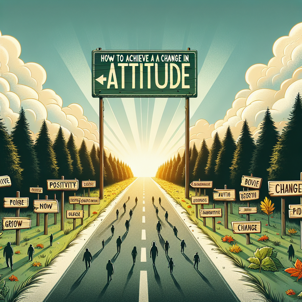 Cartel motivacional sobre cambio de actitud y personas caminando.