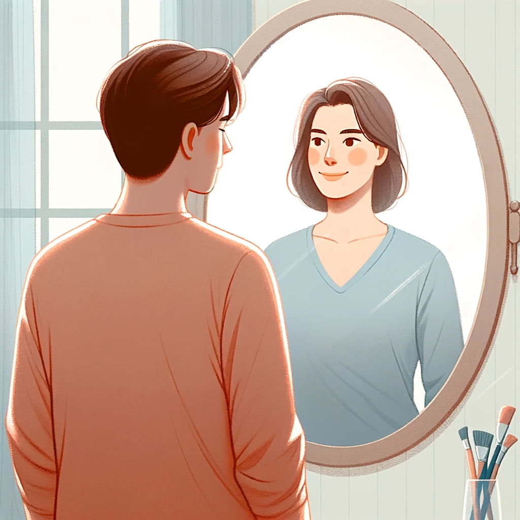 Persona reflejada en espejo.