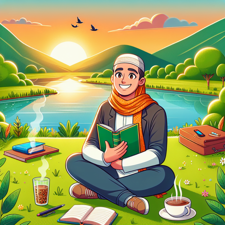 Ilustración animada de persona leyendo en naturaleza.