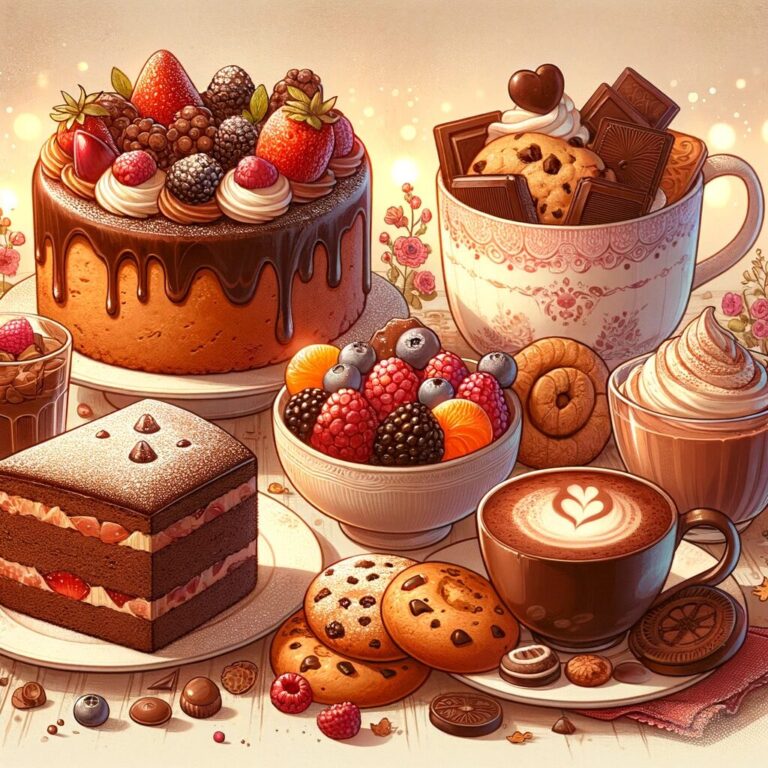 Variedad de postres y café artístico.