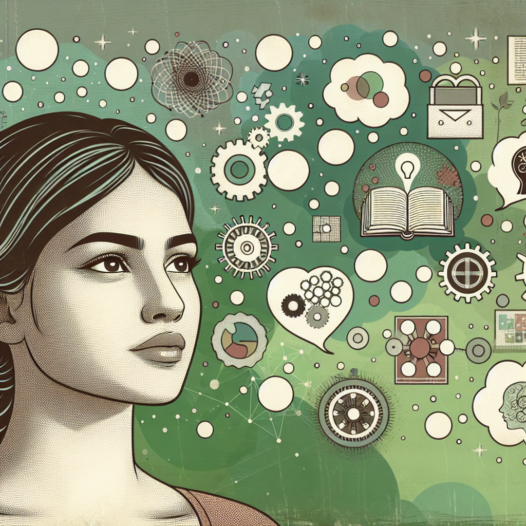 Ilustración de mujer con ideas creativas.