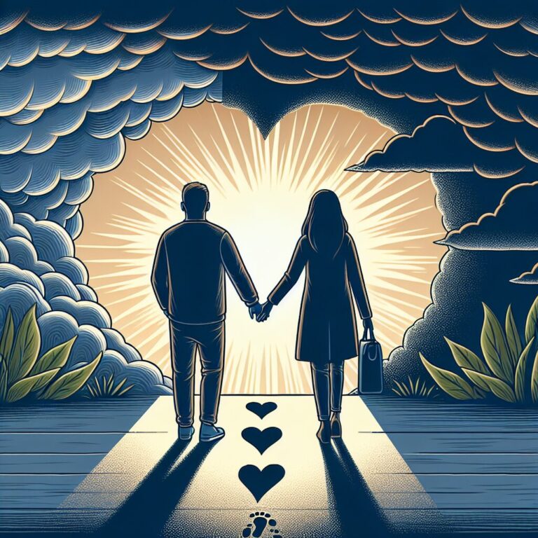 Pareja de la mano al atardecer.