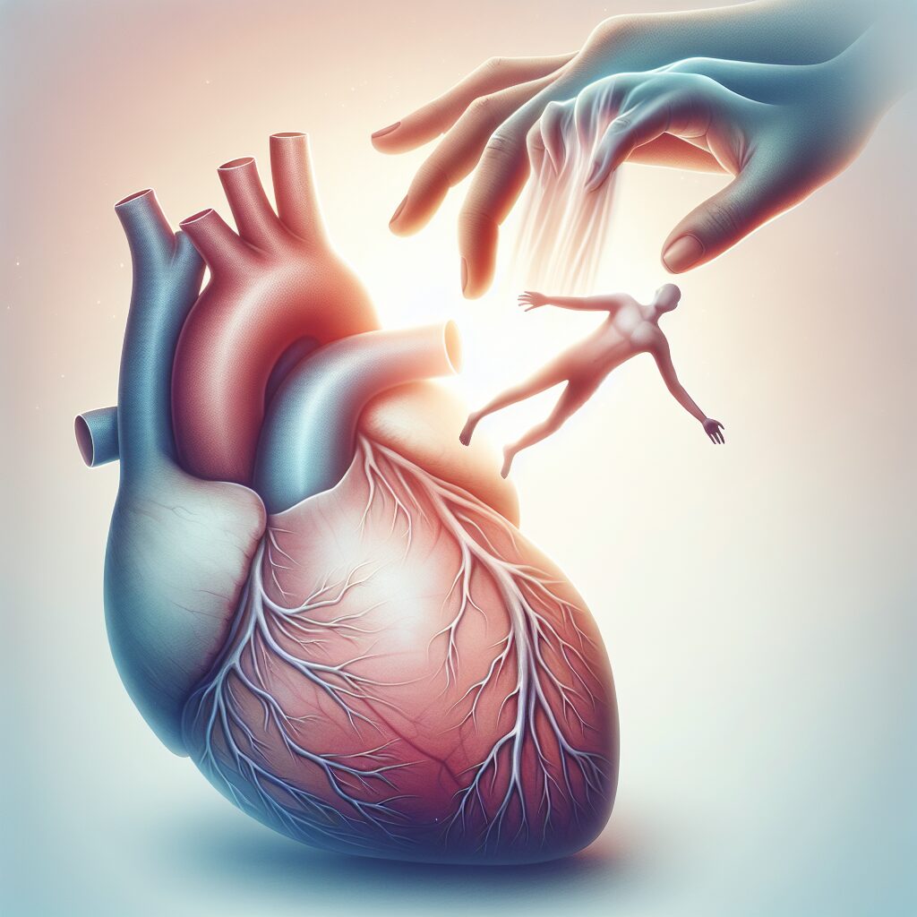 Corazón humano tocando figura pequeña.