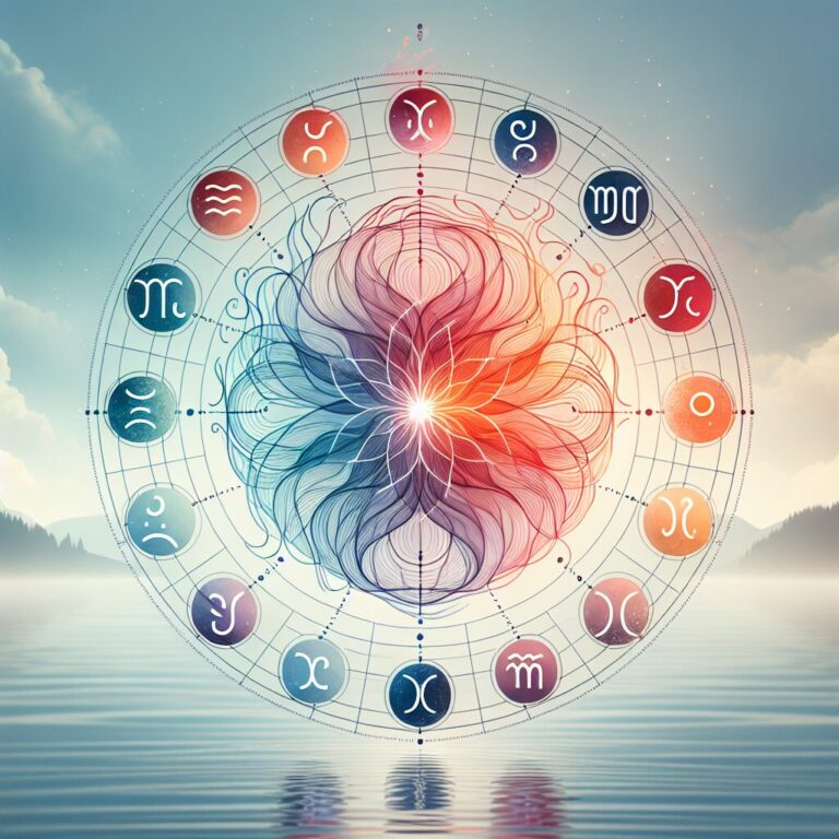 Rueda zodiacal y mandala sobre agua.