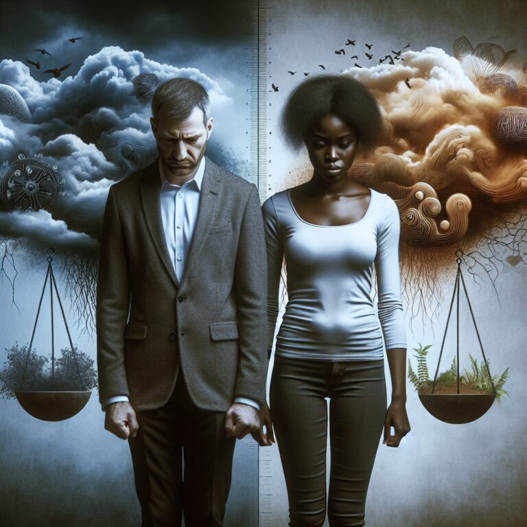 Hombre y mujer con surrealismo balance naturaleza y tiempo.