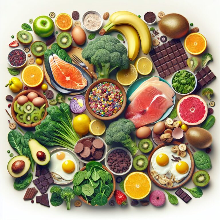 Variedad de alimentos saludables y coloridos.