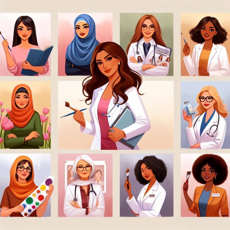 Ilustración mujeres diversas profesionales.