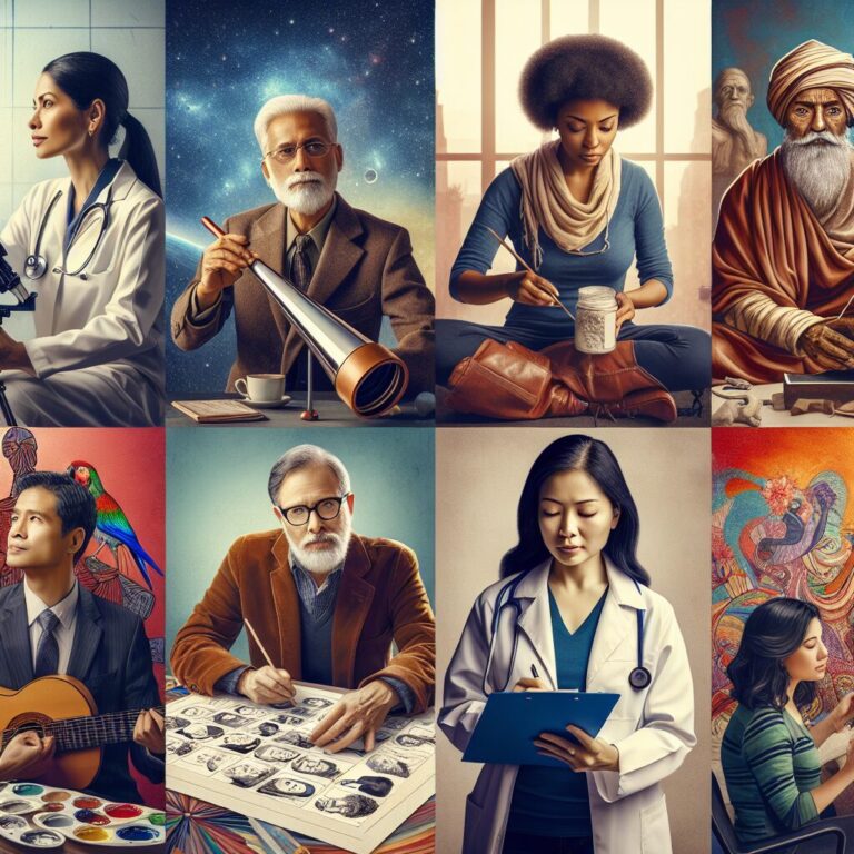 Profesionales diversos en actividades ilustradas.