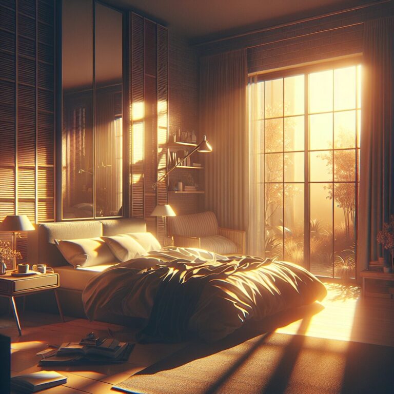 Habitación soleada amanecer diseño interior moderno.