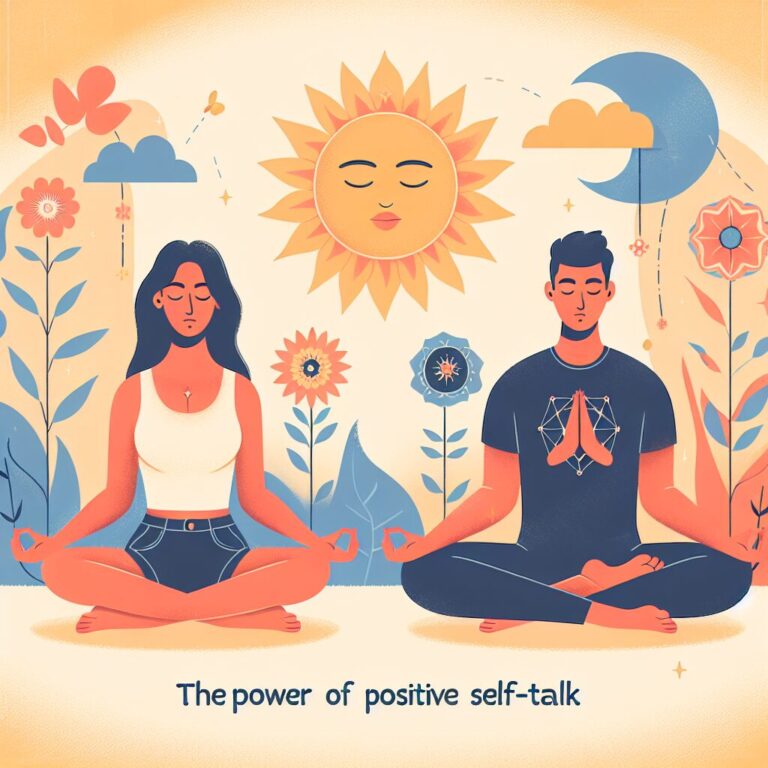 Ilustración meditación y autoconversación positiva.