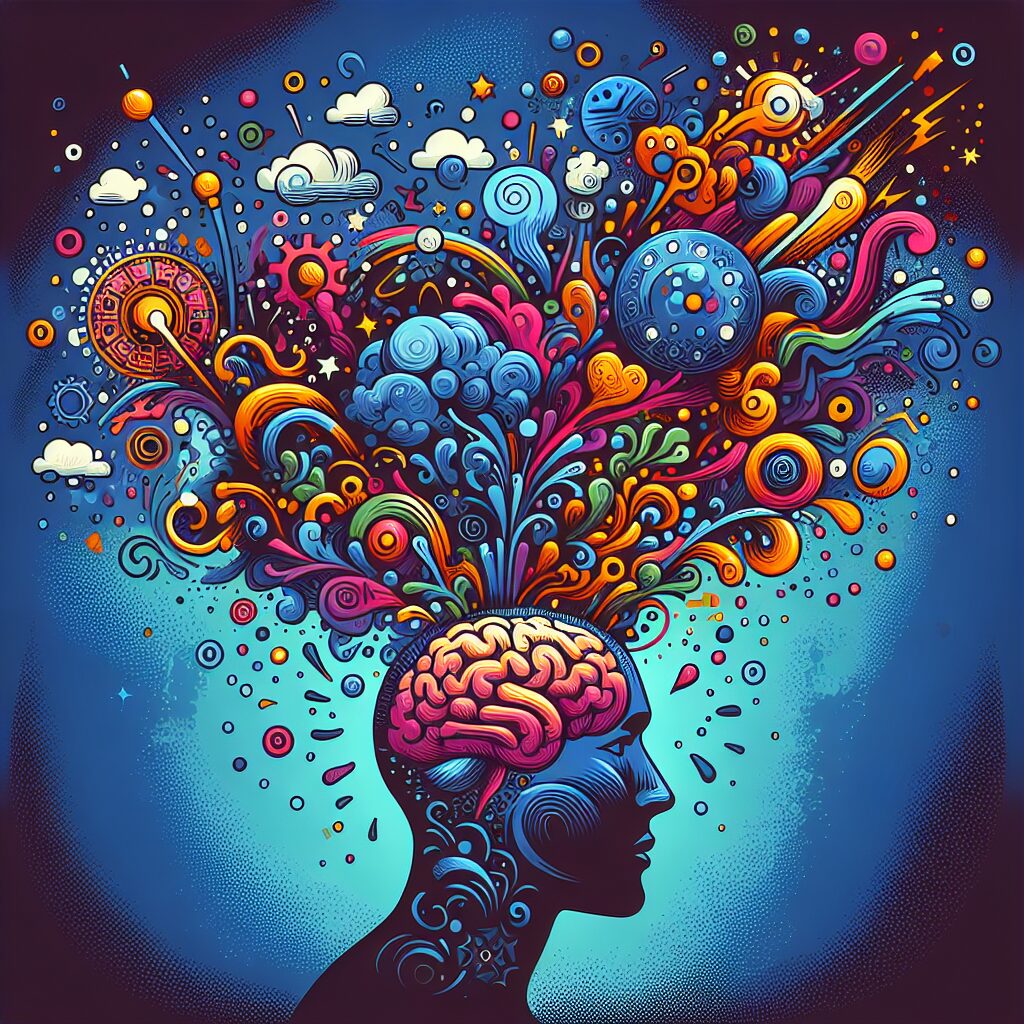 Ilustración colorida de creatividad y mente humana.