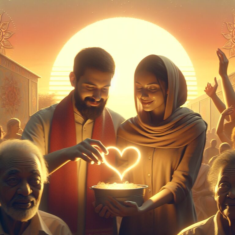 Pareja compartiendo comida con amor al atardecer.